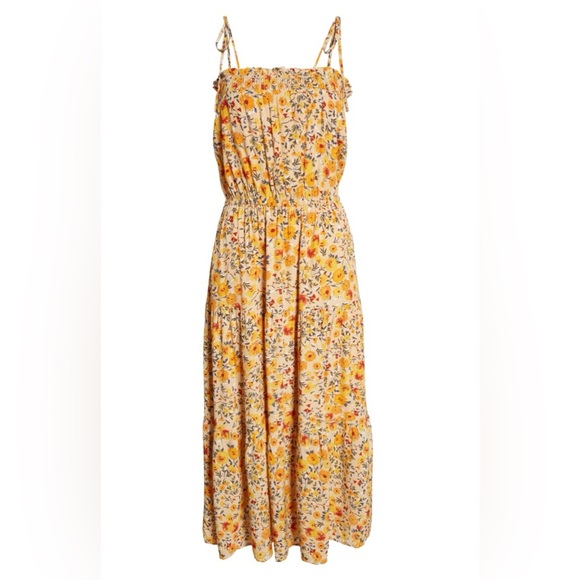 Lost + Wander Orange Yellow Floral Maxi Dress Boho Cottagecore Smocked Tiered L - Picture 8 of 12